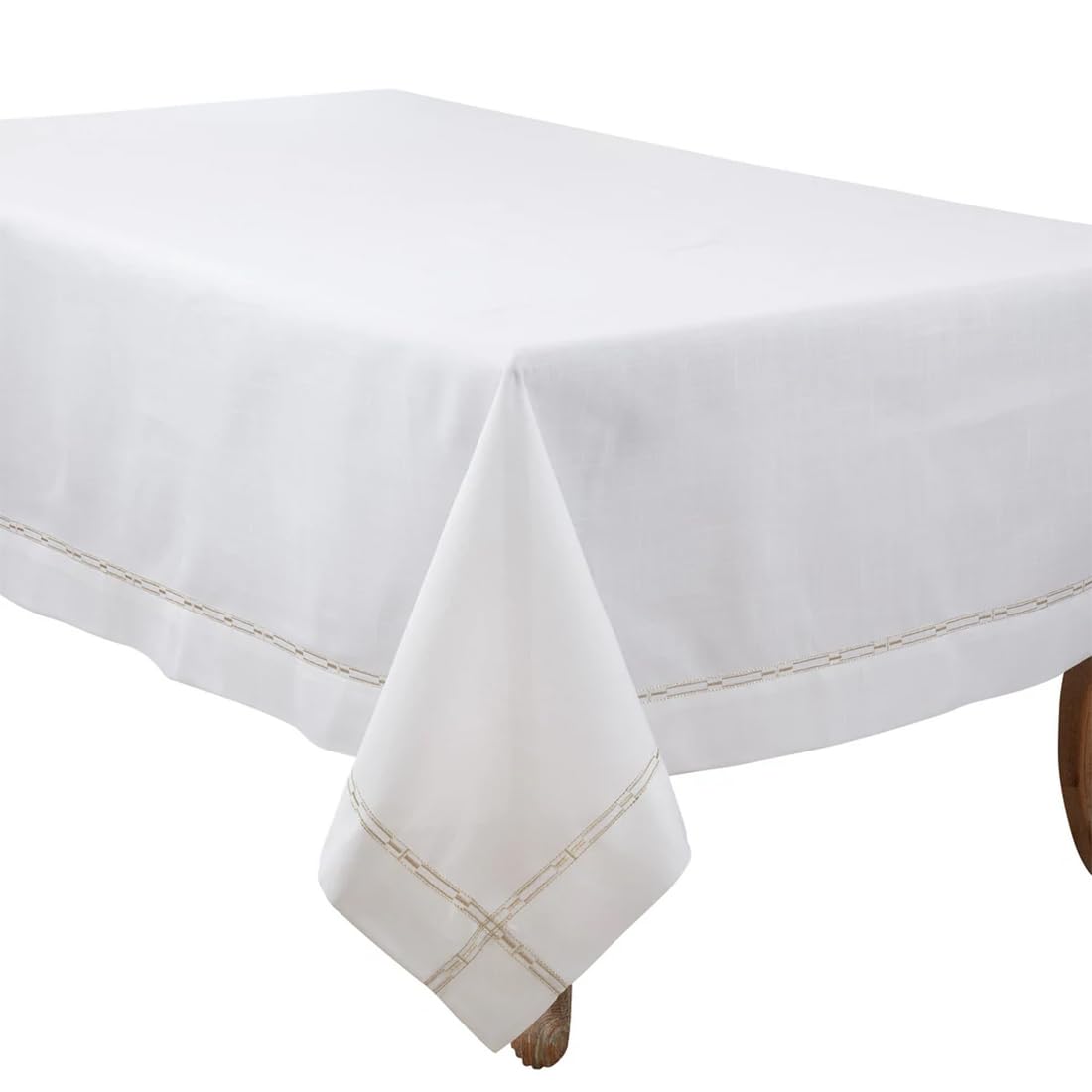 Fennco Styles Gold Embroidered Border Tablecloth 65" W x 90" L - Metallic Design Table Cover for Home Décor, Everyday Use, Christmas, Banquets and Special Events