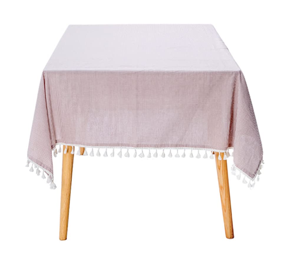Fennco Styles Woven Gingham Cotton Tablecloth with Tassel 55" W x 71" L - Checkered Rectangle Table Cover for Everyday Use, Home, Dining Table Décor, Banquets, Farmhouse, and Special Events