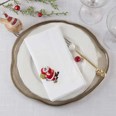 Fennco Styles Country Embroidered Pheasant Cloth Napkins 20" W x 20" L, Set of 4 - White Elegant Dinner Napkins for Dining Table, Family Gatherings, Banquets & Home Décor