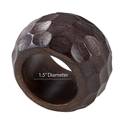 Fennco Styles Chunky Mango Wood Napkin Rings, Set of 4 - Coffee Texture Decorative Napkin Holders for Home, Dining Room, Banquet, Family Gathering, Holiday and Special Occasion
