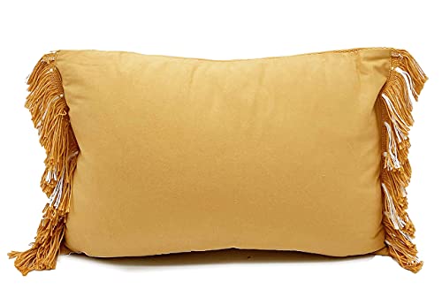 Fennco Styles Stitch Line Woven Fringe Cotton Decorative Throw Pillow 20" W x 20" L - White Cushion for Couch, Bedroom, Living Room and Office Décor