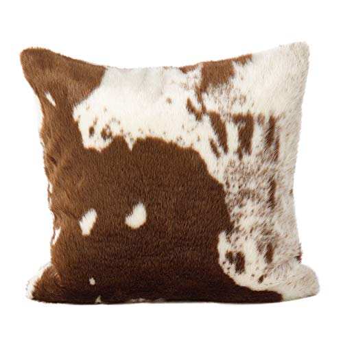 Fennco Styles Rustic Faux Fur Cowhide 18" W x 18" L Decorative Throw Pillow Case – Brown Fur Pillow Case for Couch, Bedroom and Living Room Décor