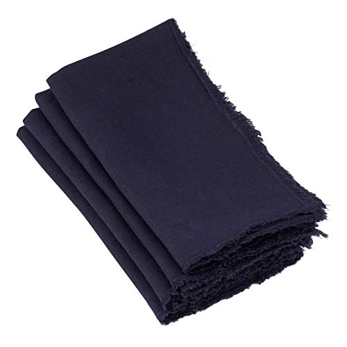 Fennco Styles Classic Stonewashed with Fringe Border 100% Linen Cloth Napkins 20" W X 20" L, Set of 4 – Soft Dinner Napkins for Banquet, Wedding, Special Events and Home Décor