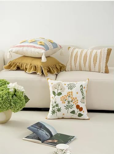 Fennco Styles Embroidered Spring Floral Decorative Filled Throw Pillow 18" W x 18" L - Flower Woven Cushion for Home, Couch, Living Room, Bedroom, Office and Holiday Décor