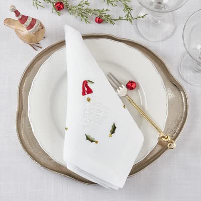 Fennco Styles Country Embroidered Pheasant Cloth Napkins 20" W x 20" L, Set of 4 - White Elegant Dinner Napkins for Dining Table, Family Gatherings, Banquets & Home Décor