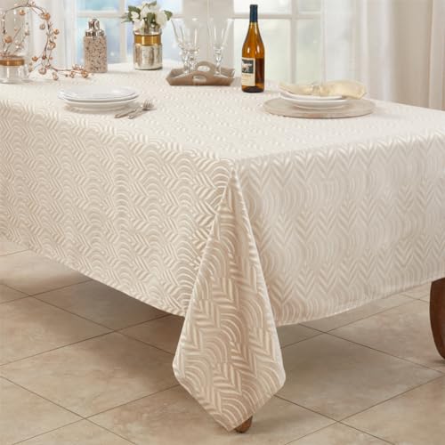Fennco Styles Elegant Champagne Jacquard Tablecloth 72" W X 90" L - Metallic Design Cotton Blend Table Cover for Home Décor, Everyday Use, Christmas, Banquets and Special Events