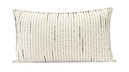 Fennco Styles Black Stripe Chenille Decorative Filled Throw Pillow - White Woven Soft Cushion for Home, Couch, Bedroom, Living Room and Office Décor