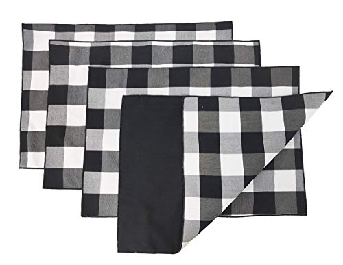 Fennco Styles Buffalo Check Double Layers Reversible Placemats 14" W x 20" L, Set of 4 - Handmade in USA - Plaid Table Mats for Everyday Use, Banquet, Holiday, Family Gathering, Special Occasion