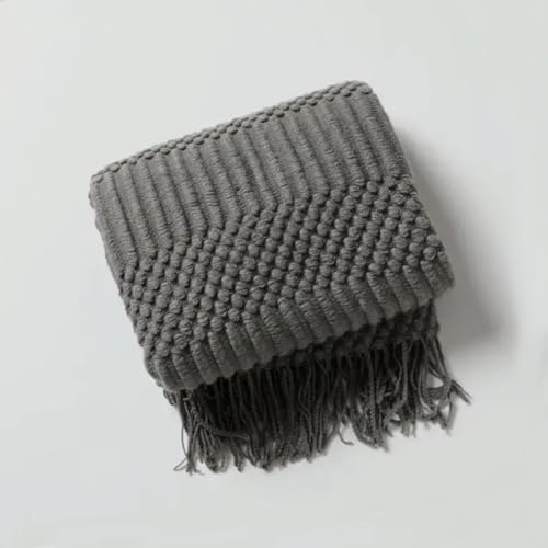 Fennco Styles Striped Knit Solid Fringe Throw Blanket 50" W x 60" L - Navy Blue Soft Textured Light Weight Blanket for Sofa, Couch, Living Room and Bedroom Décor