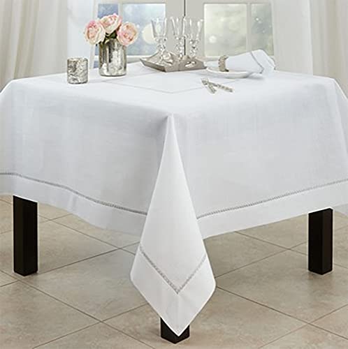 Fennco Styles Gold Embroidered Border Tablecloth 70" W x 70" L - Woven Table Cover for Home Décor, Everyday Use, Christmas, Banquets, Wedding and Special Events