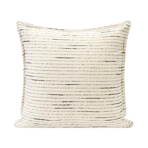 Fennco Styles Black Stripe Chenille Decorative Filled Throw Pillow - White Woven Soft Cushion for Home, Couch, Bedroom, Living Room and Office Décor