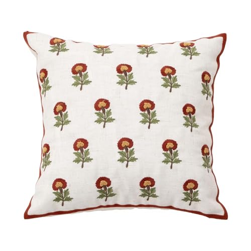 Fennco Styles Embroidered Spring Floral Decorative Throw Pillow Cover 18" W x 18" L - Flower Woven Cushion Case for Home, Couch, Living Room, Bedroom, Office and Holiday Décor