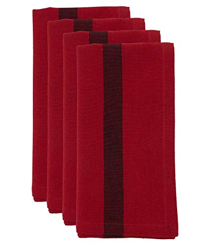 Fennco Styles Banded Design Cotton Cloth Napkins 20" W x 20" L, Set of 4 - Striped Dinner Napkins for Home Décor, Dining Table, Banquet, Family Gathering, Everyday Use, and Special Occasion