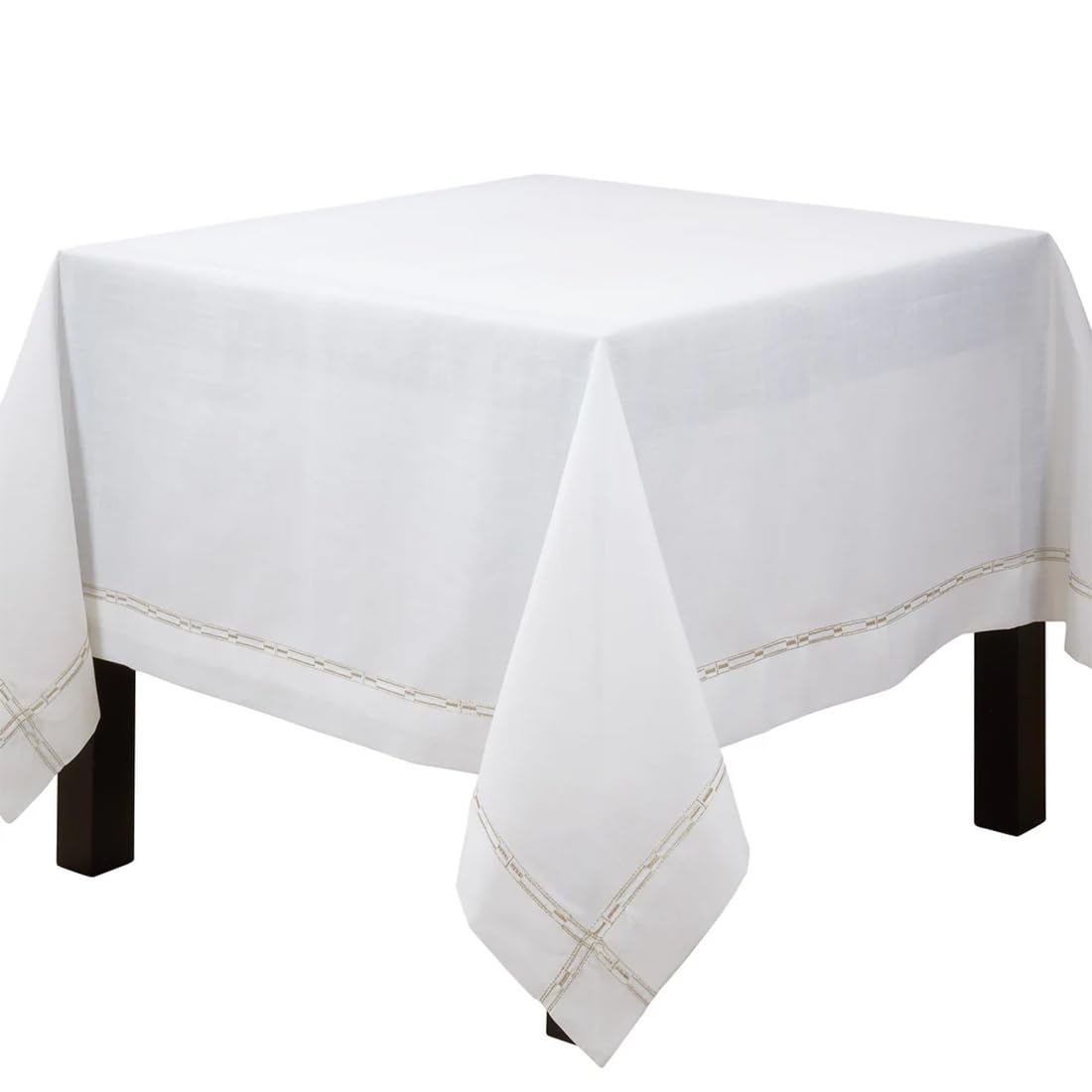 Fennco Styles Gold Embroidered Border Tablecloth 65" W x 90" L - Metallic Design Table Cover for Home Décor, Everyday Use, Christmas, Banquets and Special Events