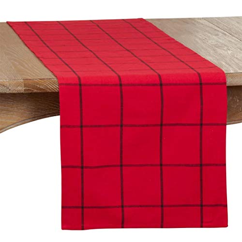Fennco Styles Classic Large Plaid Cotton Table Runner 16" W x 72" L - Black Table Cover for Christmas, Holiday, Dining Table, Banquets and Special Occasion