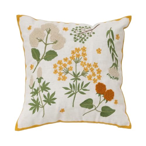 Fennco Styles Embroidered Spring Floral Decorative Filled Throw Pillow 18" W x 18" L - Flower Woven Cushion for Home, Couch, Living Room, Bedroom, Office and Holiday Décor