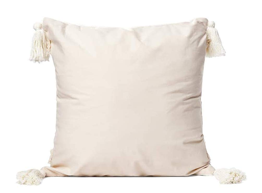 Fennco Styles Handmade Tufted Woven Tassel Decorative Throw Pillow Cover 20" W x 20" L - White Boho Cushion Case for Home, Couch, Living Room, Bedroom, Office Décor
