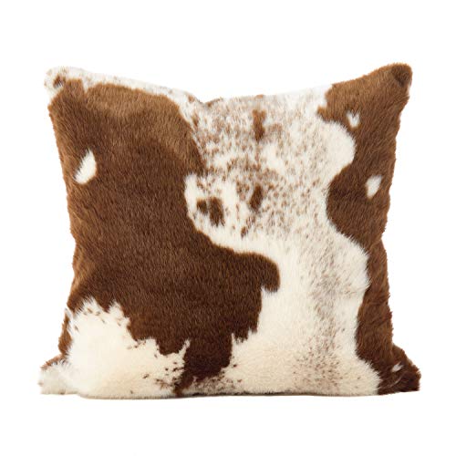 Fennco Styles Rustic Faux Fur Cowhide 18" W x 18" L Decorative Throw Pillow Case – Brown Fur Pillow Case for Couch, Bedroom and Living Room Décor
