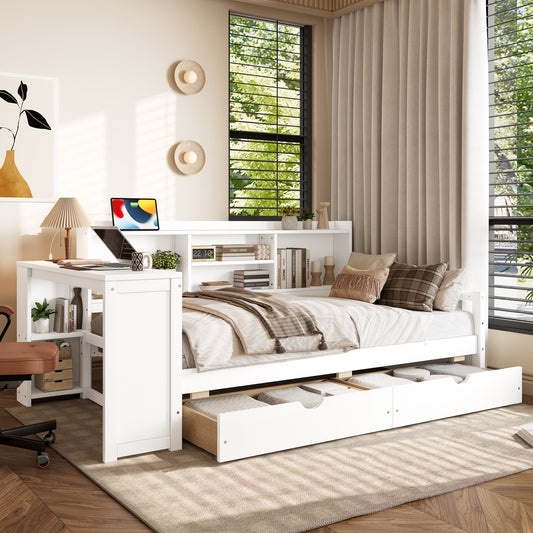 Twin Size Corner Daybed with Storage Drawers & Desk