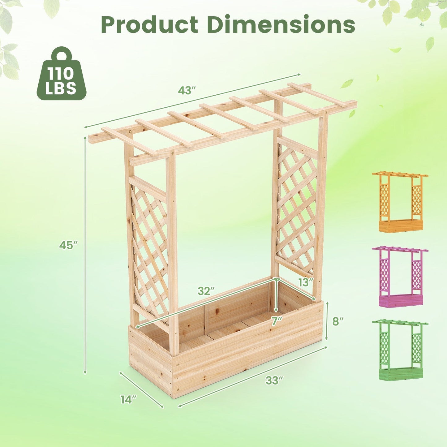 45 inch Tall Wooden Raised Garden Bed with Side Trellis and Hanging Roof