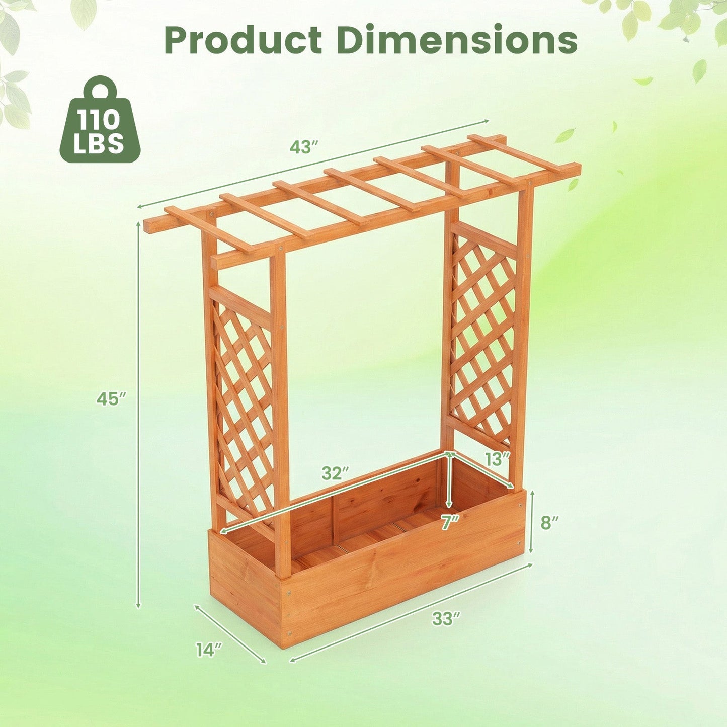 45 inch Tall Wooden Raised Garden Bed with Side Trellis and Hanging Roof