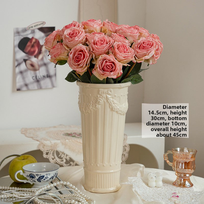 French Embossed Ceramic Flower Vase