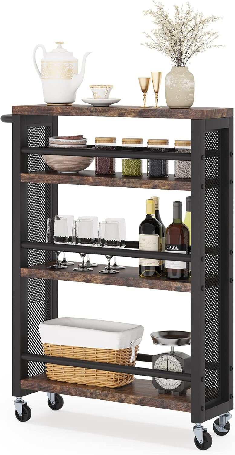 20" Slim 4-Tier Rolling Utility Cart with Wheels
