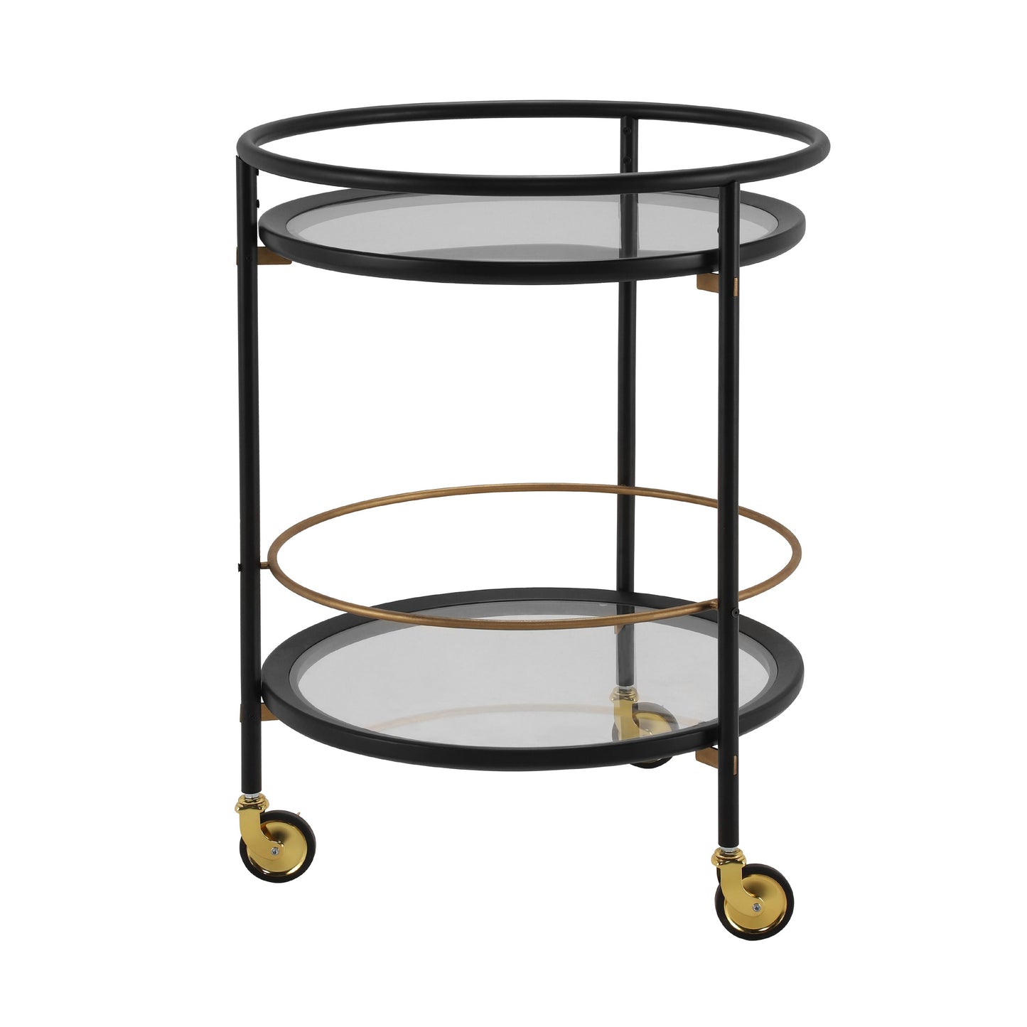 Modern Round Bar Cart with Tempered Glass Shelves