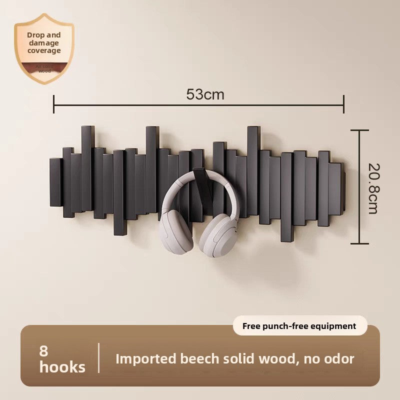 Solid Wood Adhesive Door Hook Rack for Hats and Coats