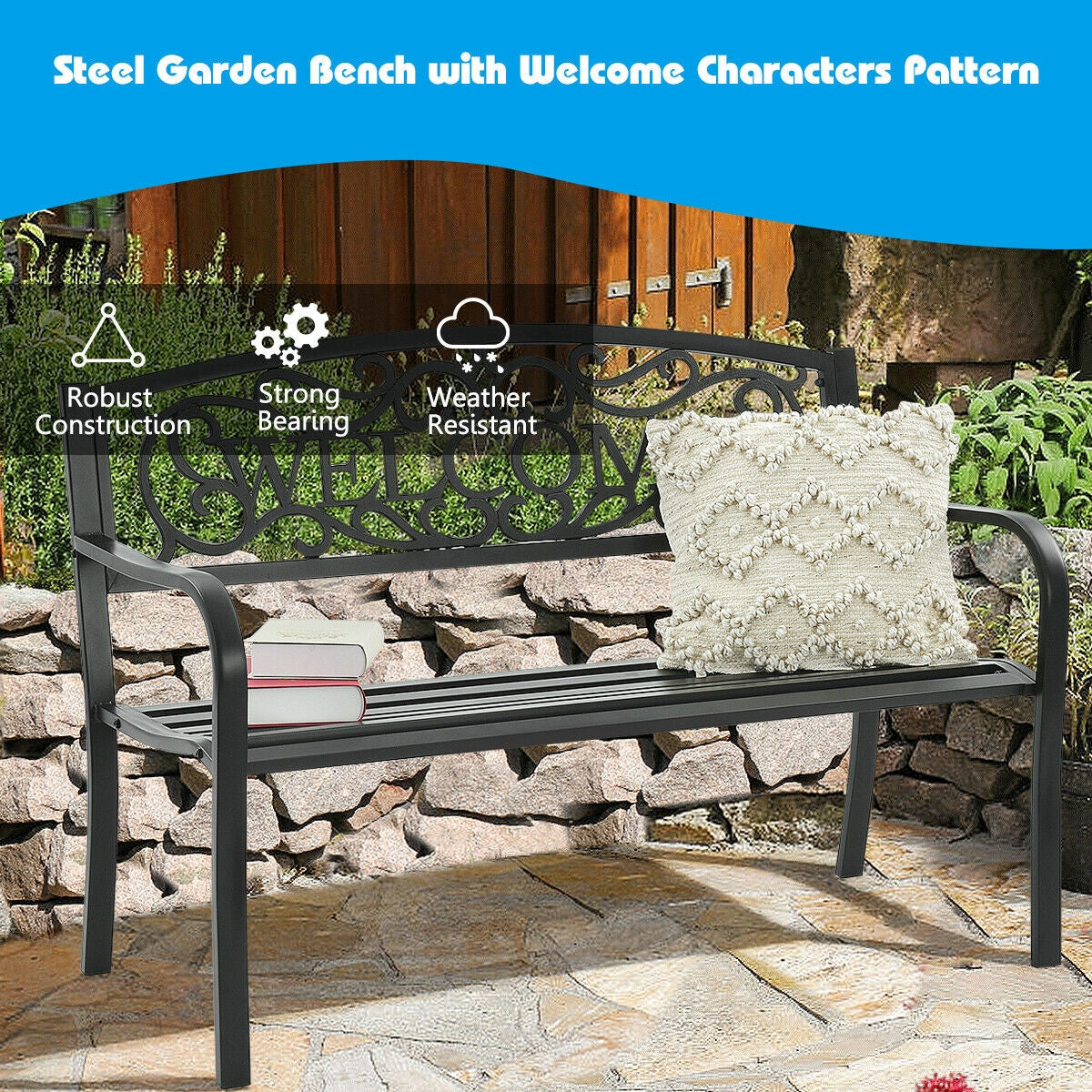 Outdoor Furniture Steel Frame Porch Garden Bench