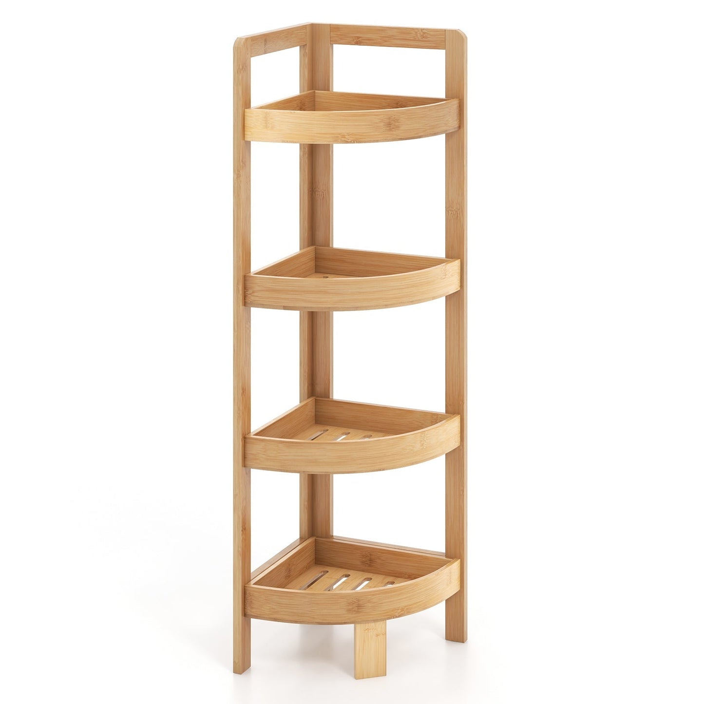 4 Tier Bamboo Corner Shelf Corner Freestanding Storage Organizer Shelving Unit for Bathroom-Natural