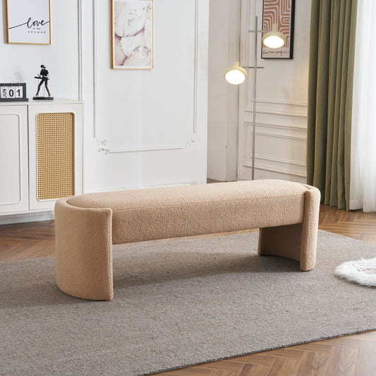Elegant and Simple Long-Shaped Ottoman Bench, Light Camel