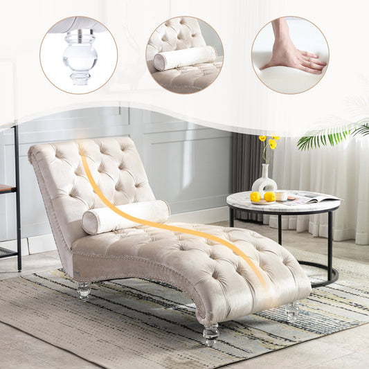 Velvet Chaise Lounge Indoor, Button-Tufted Upholstered Chaise Lounge Chair