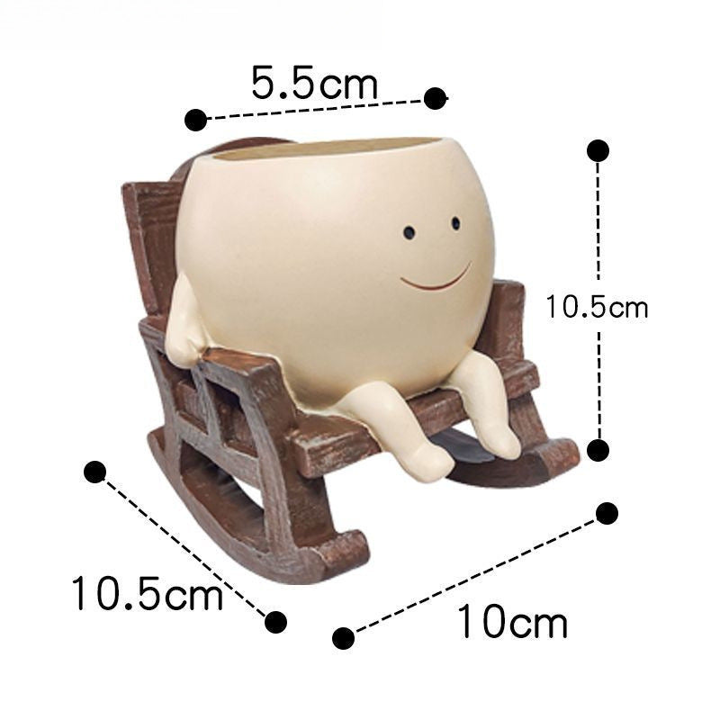 Smiley Face Rocking Chair Resin Flower Pot Ornament