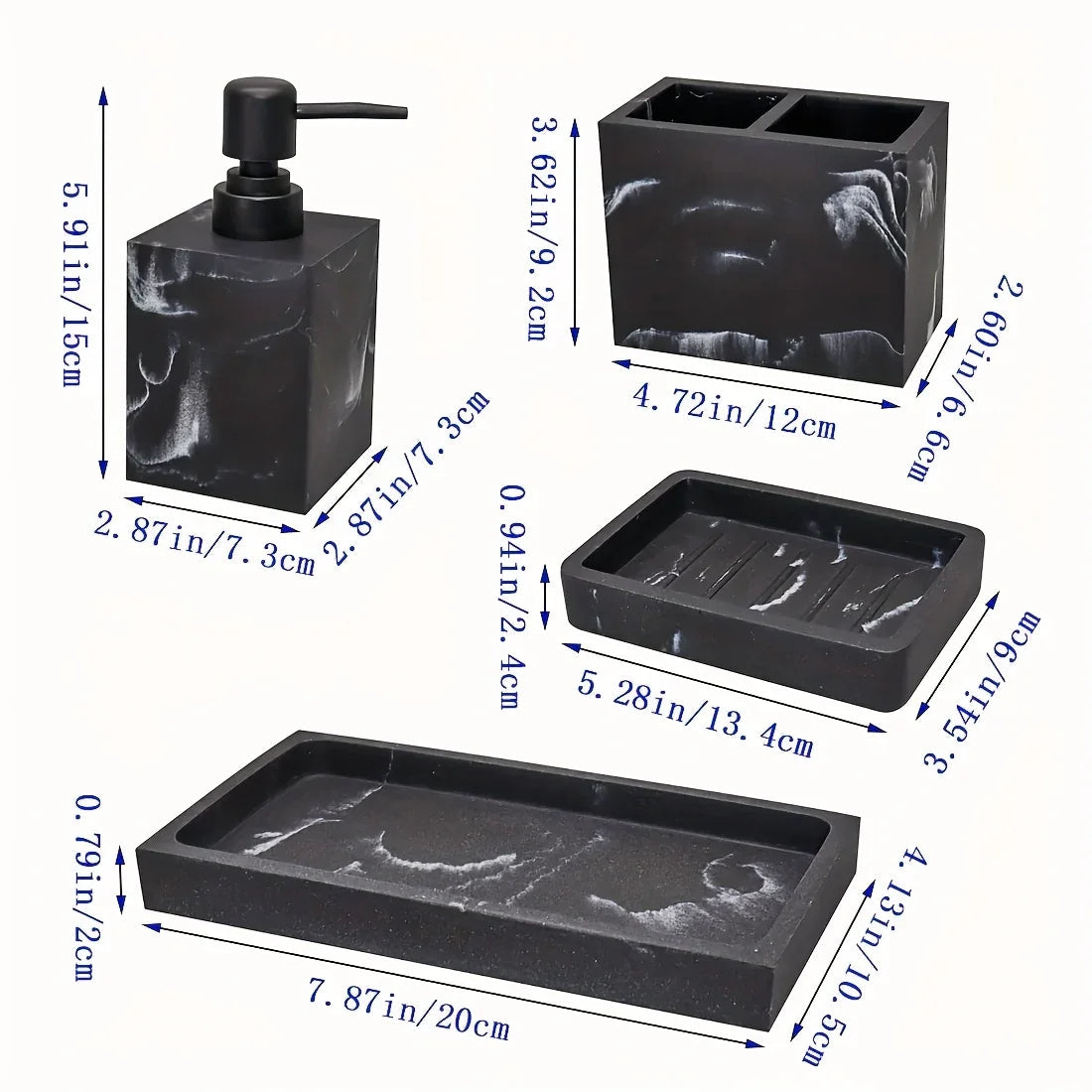 4pcs Bathroom Set: Soap Dispenser, Toothbrush Holder, Soap Dish, Storage Tray – Black Design, Suitable for All Bath Styles to Create a Cozy Home Decor Experience Year-Round