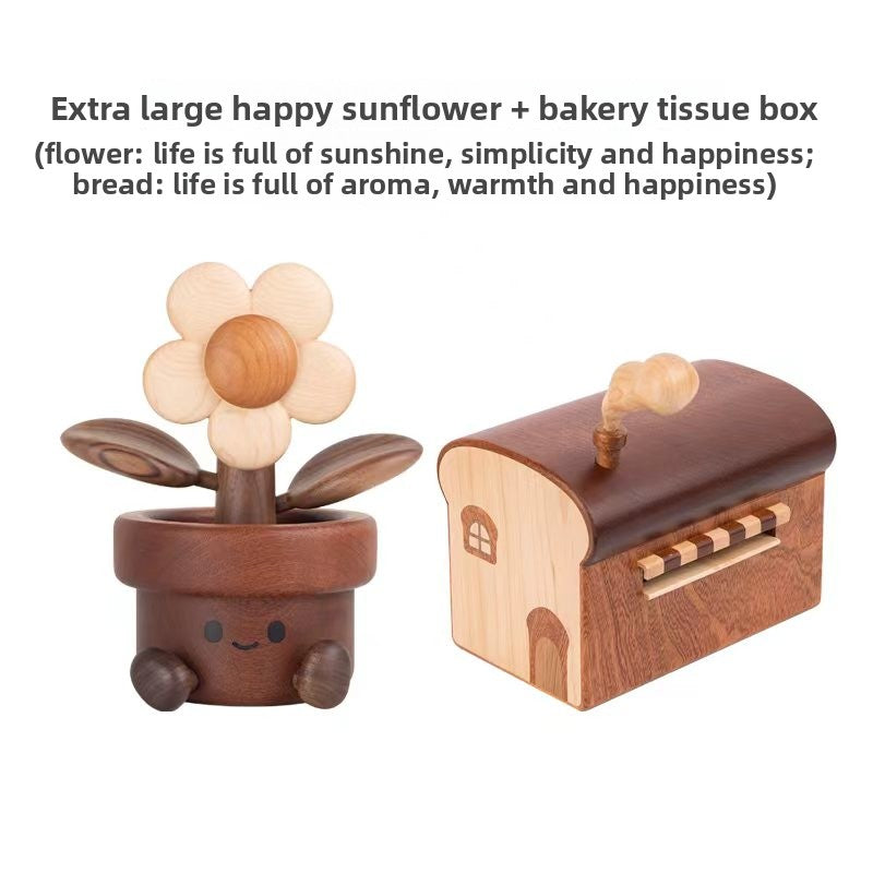 Creative Toast Shape Solid Wood Tissue Box Home Decoration