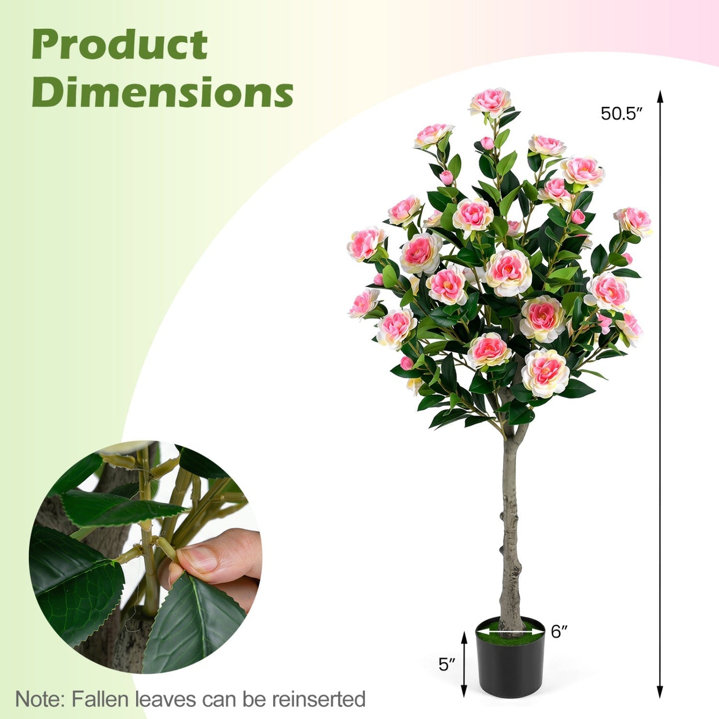 Artificial Camellia Tree with 27 Blossoms in Cement Pot