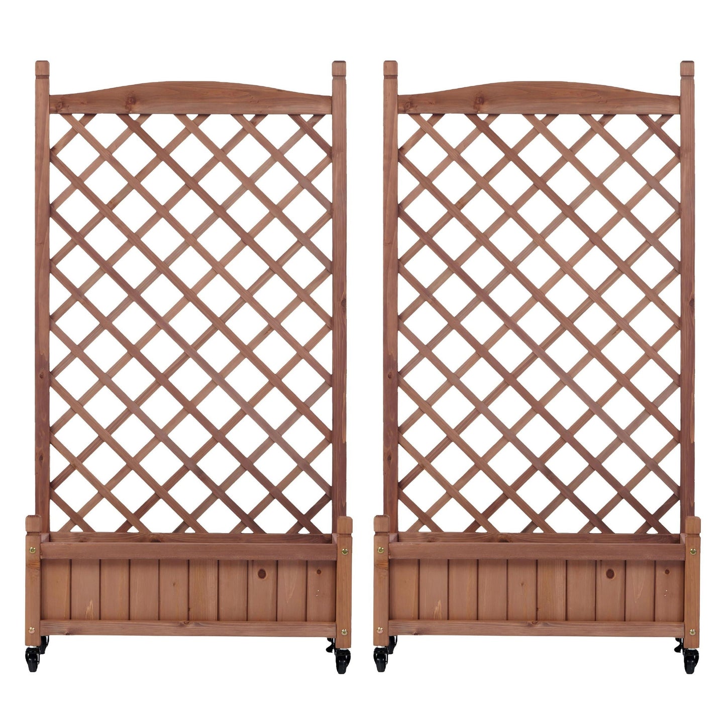Raised Garden Bed With Trellis 2 Pack, Outdoor Planter Box & Plant Stand With Climbing Racks - Brown