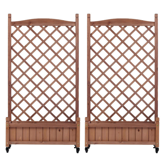 Raised Garden Bed With Trellis 2 Pack, Outdoor Planter Box & Plant Stand With Climbing Racks - Brown