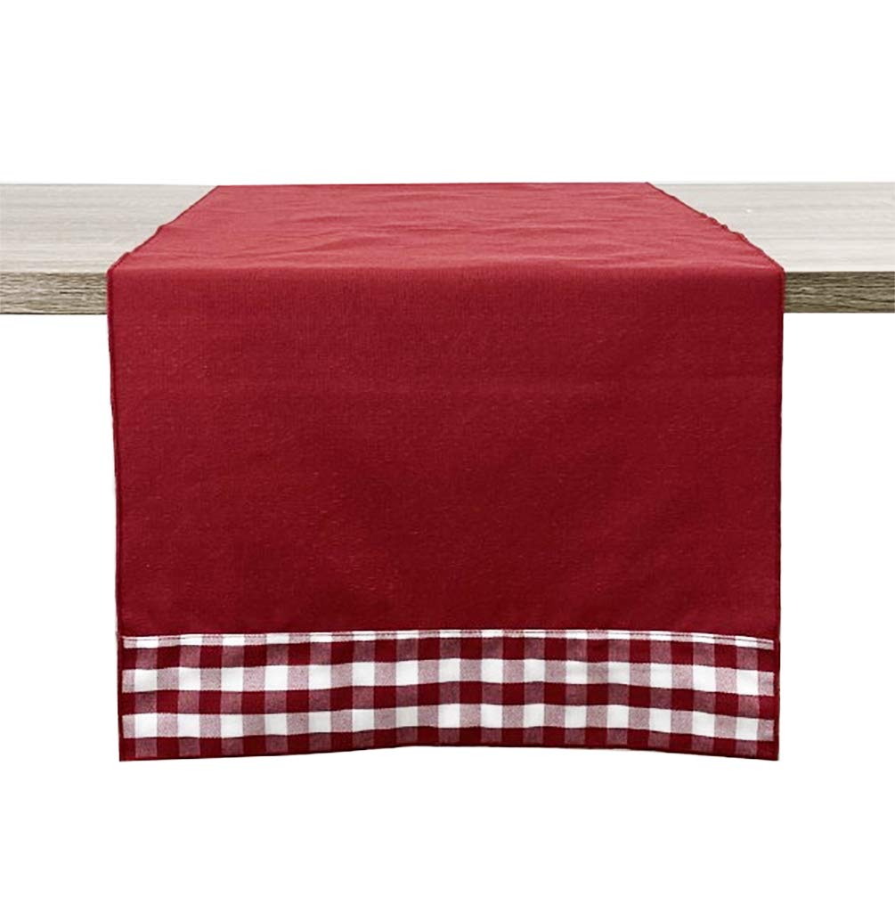 Fennco Styles Handmade Reversible Checkered Border Design Table Runner - Check Table Cover for Home, Dining Table, Banquet and Special Occasion