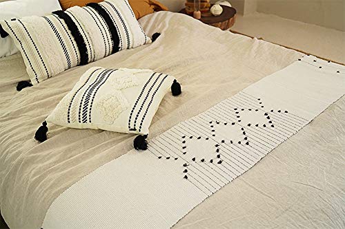 Fennco Styles Boho Chic Stitched Chevron Fringe 14 x 71 Inch Cotton Blend Table Runner - Ivory Table Runner for Everyday Use, Dinner Parties, Special Events and Home Décor