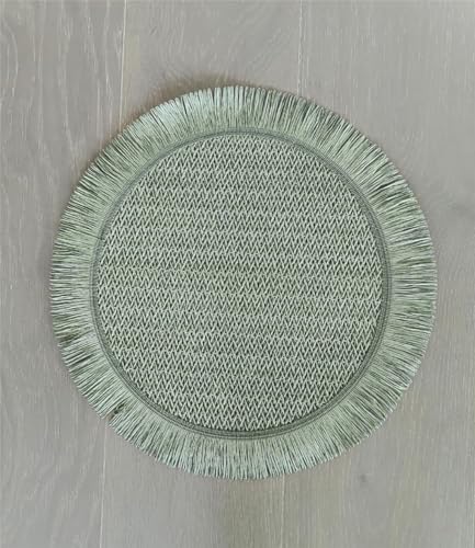 Fennco Styles Woven Round Fringe Solid Color Placemats 14" Round, Set of 4