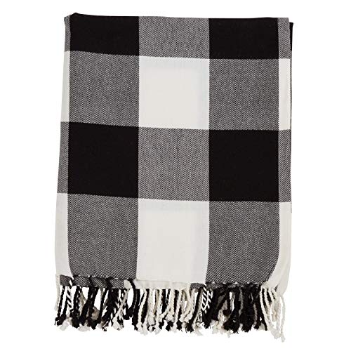 Fennco Styles Rustic Buffalo Plaid 100% Cotton Throw Blanket with Hand-Knotted Fringe