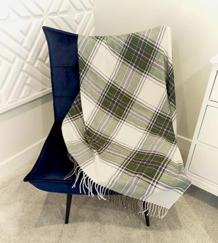 Fennco Styles Classic Plaid Pattern Fringe Throw Blanket 50" W x 60" L - Rustic Cozy Blanket for Home, Couch, Bedroom, Living Room, Office, and Holiday Décor