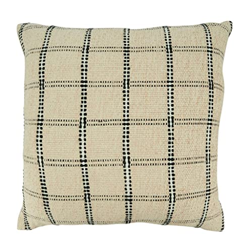 Fennco Styles Stitched Checkered Cotton Decorative Throw Pillow 20" W x 20" L - Natural Woven Square Cushion for Home, Couch, Living Room, Bedroom, Office and Holiday Décor