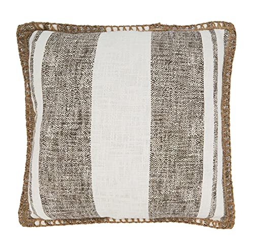 Fennco Styles Striped Whipstitch Cotton Jute Decorative Throw Pillow 18" W x 18" L - Woven Cushion for Home, Couch, Office, Bedroom and Living Room Décor
