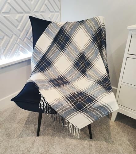Fennco Styles Classic Plaid Pattern Fringe Throw Blanket 50" W x 60" L - Rustic Cozy Blanket for Home, Couch, Bedroom, Living Room, Office, and Holiday Décor