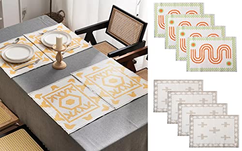 Fennco Styles Reversible Two-Tone Woven Plus Sign Placemats 14”W x 19”L, Set of 4 - Grey Textured Table Mats for Home, Dining Table Décor, Banquets, Holidays