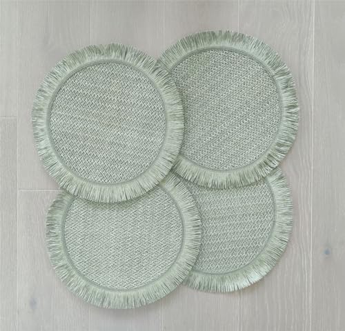 Fennco Styles Woven Round Fringe Solid Color Placemats 14" Round, Set of 4