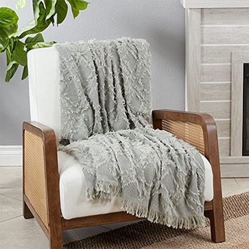 Fennco Styles Boho Fringe Waffle Weave Cotton Throw Blanket 50" W x 60" L – Natural Blanket for Couch, Bedroom and Living Room Décor